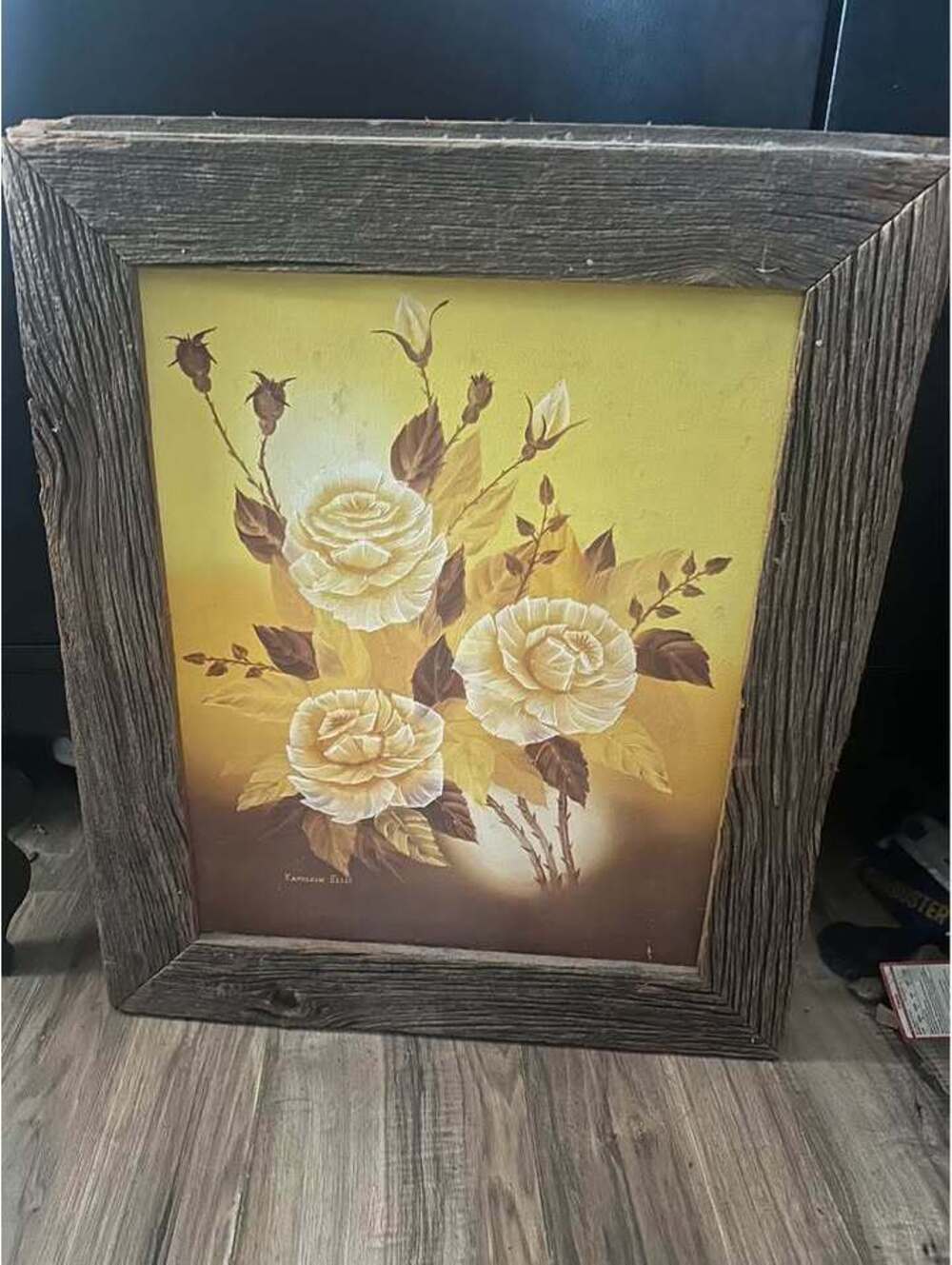 Kathleen Ellis White Roses Oil Painting vintage MCM